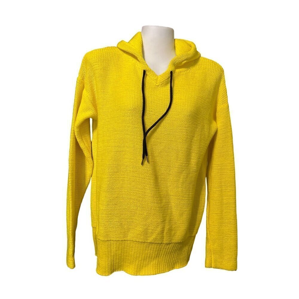 VINTAGE HAVANA Womens Small Hooded Bright Yellow Sweater Cotton Blend Drawstring